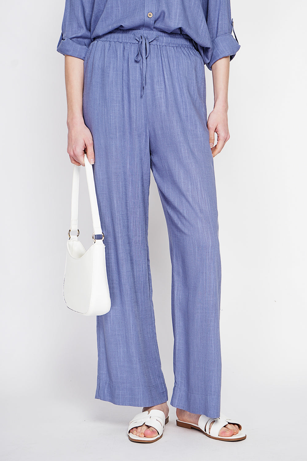 Pantalon large taille élastiquée poches arrière – Bleu jean – Assuili