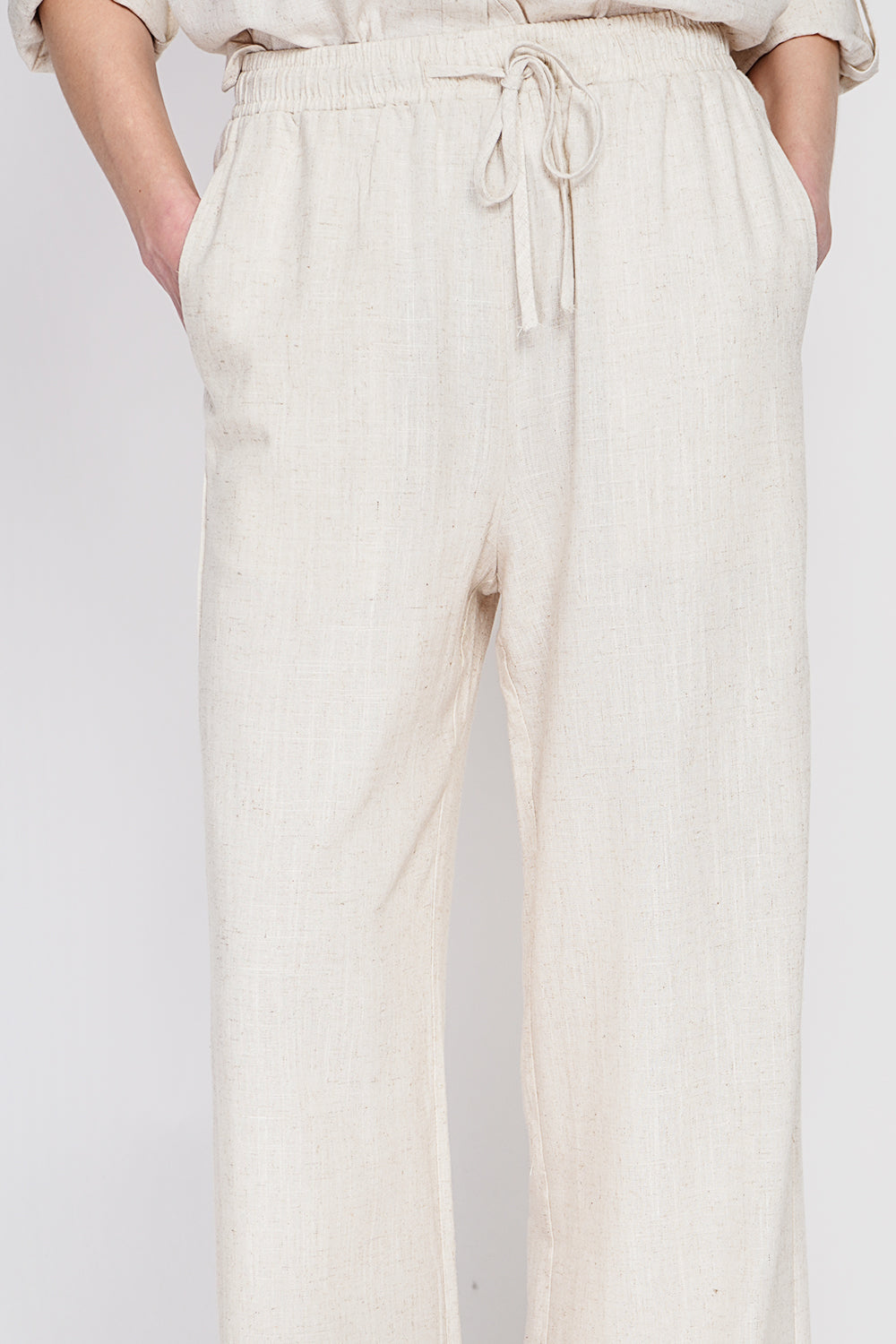 Pantalon large taille élastiquée poches arrière – Lin – Assuili