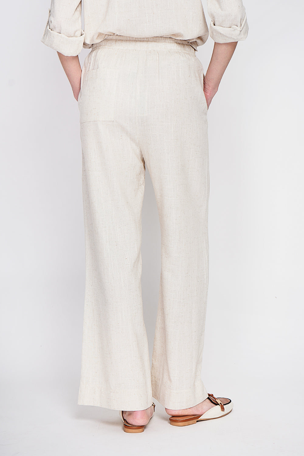 Pantalon large taille élastiquée poches arrière – Lin – Assuili