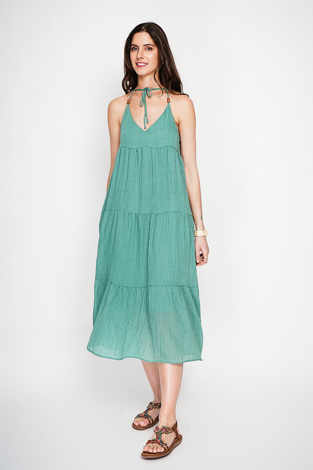 Long waffle strap dress with fancy tiered laces – North Sea – Assuili