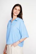 Blouse col chemise manches 3/4 – Bleu azur – Assuili