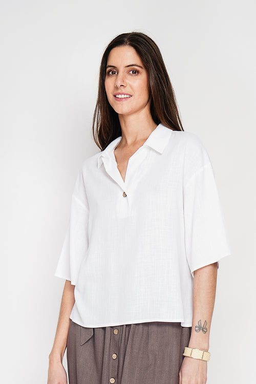 3/4 sleeve shirt collar blouse