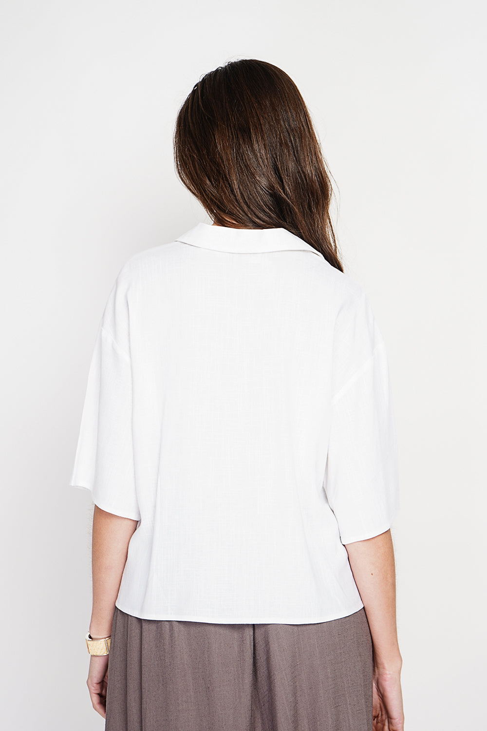 Blouse col chemise manches 3/4 – Blanc – Assuili