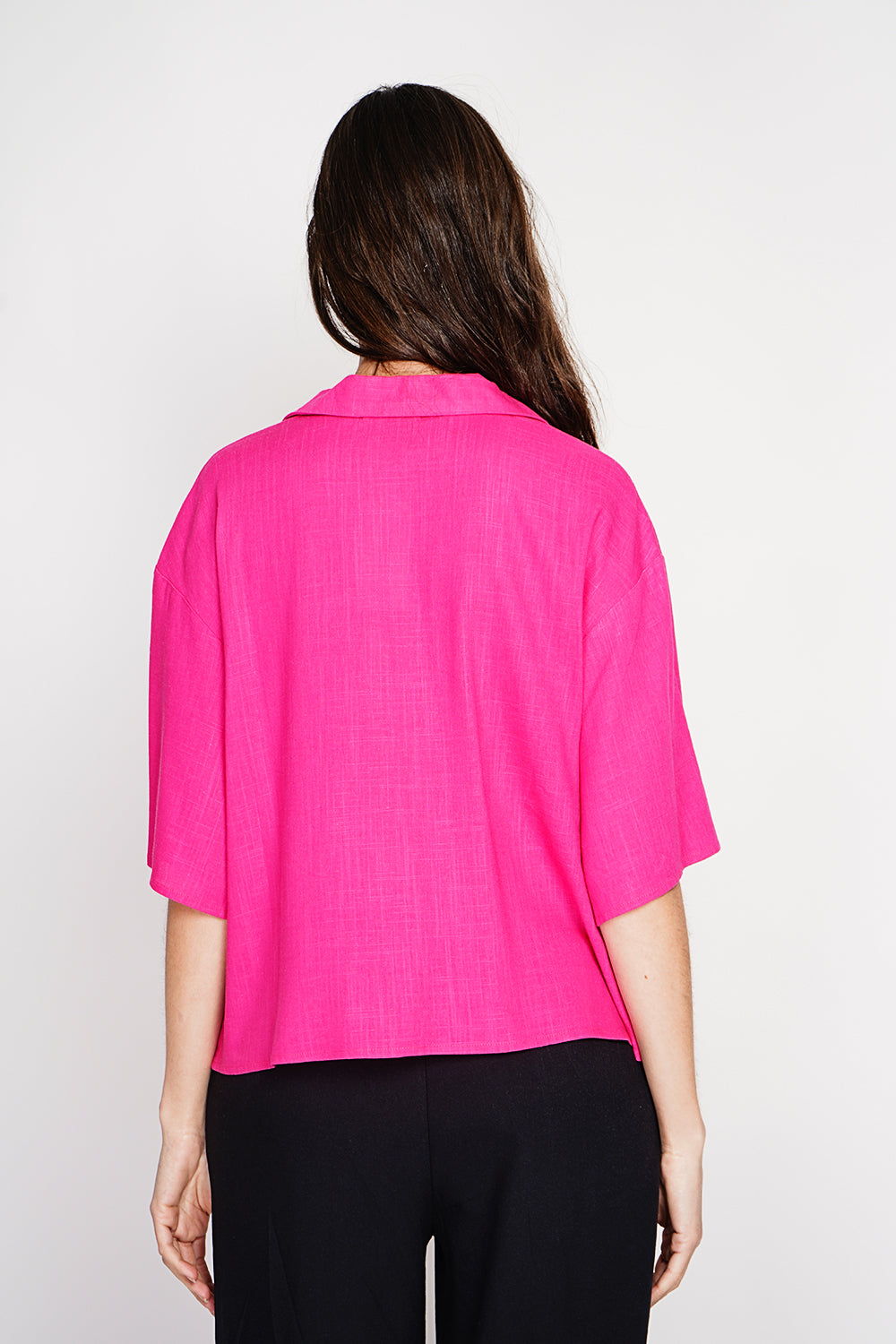 Blouse col chemise manches 3/4 – Fuchsia – Assuili