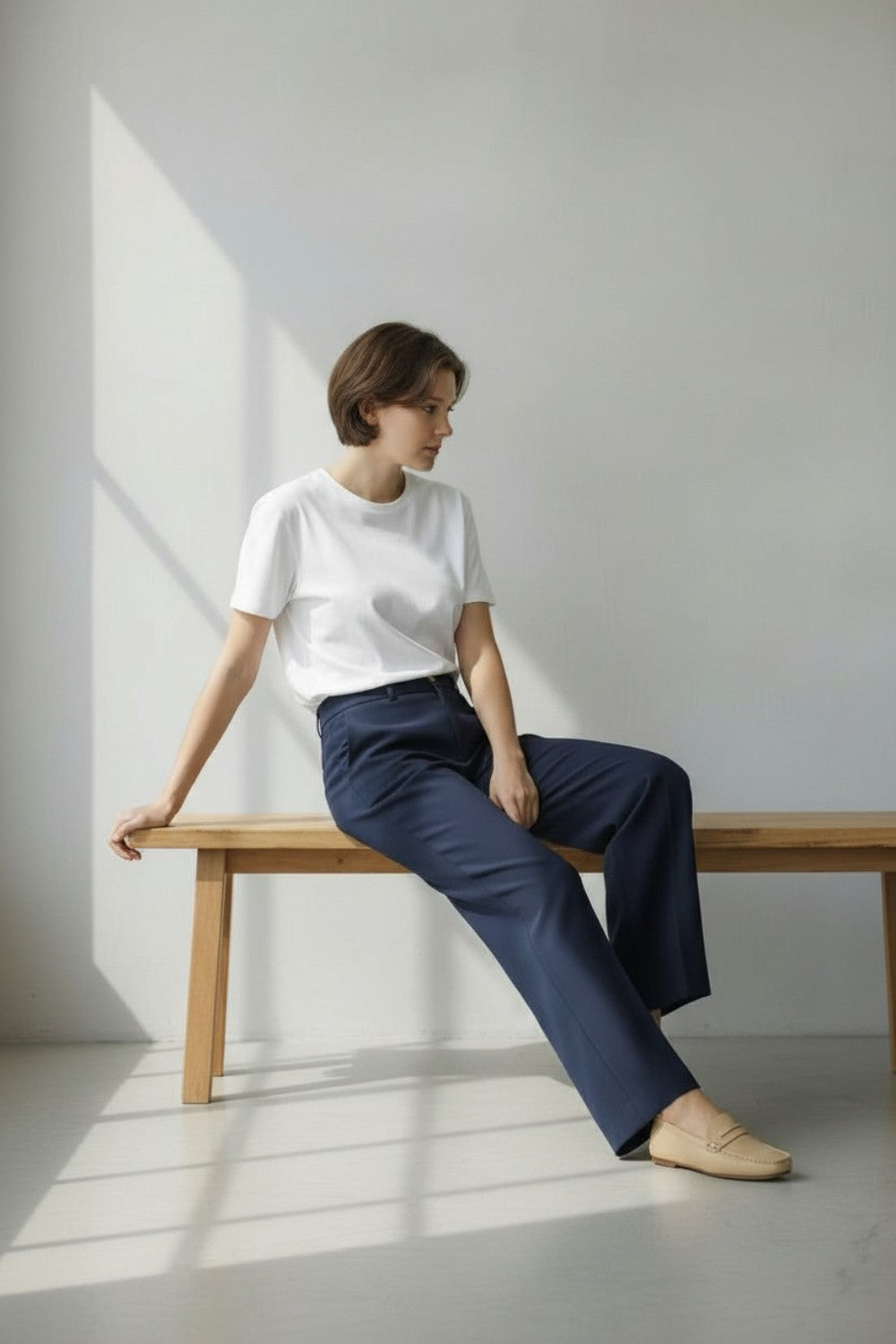 Pantalon coupe large poches latérales – Bleu marine – Assuili