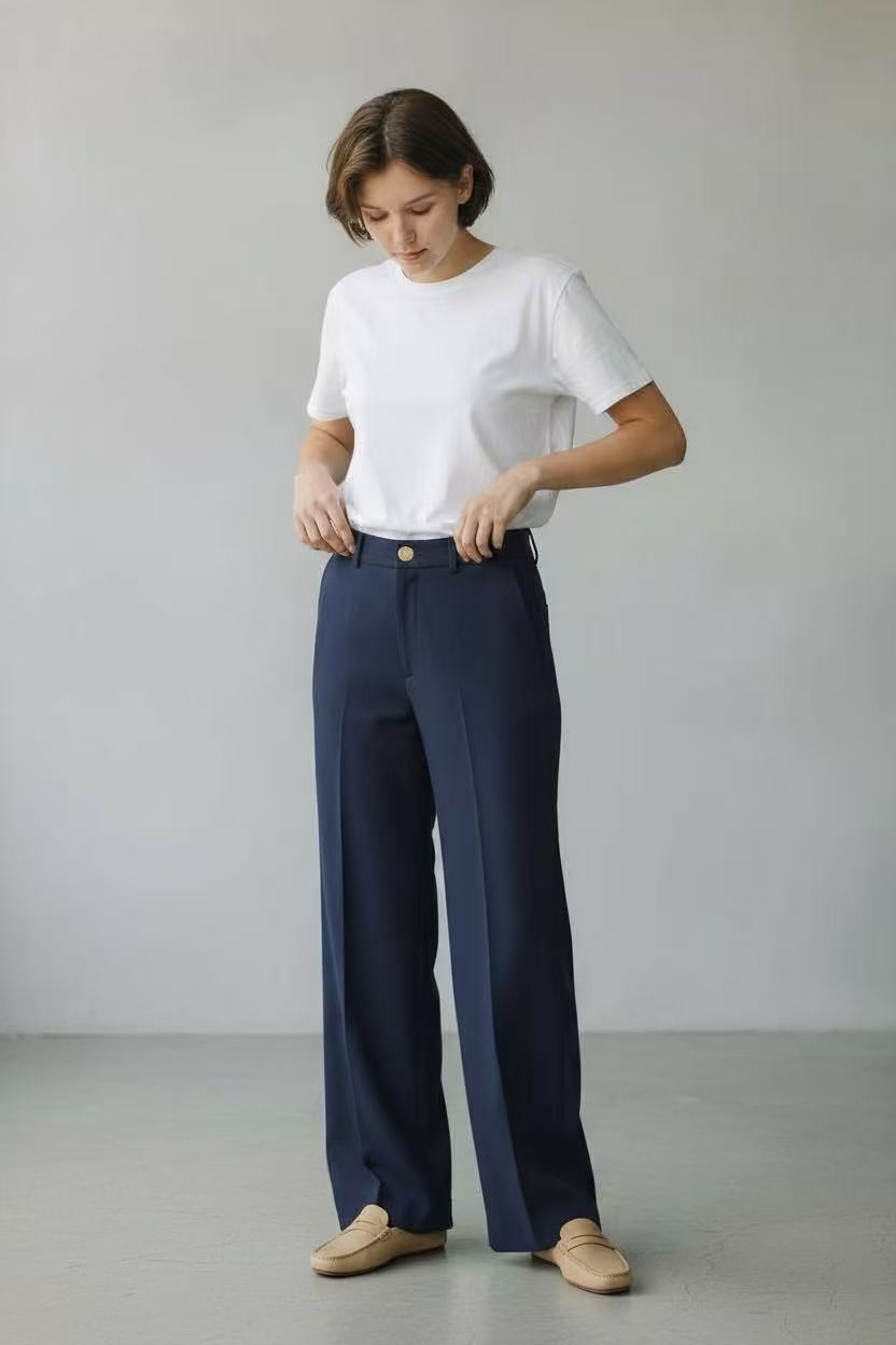 Pantalon coupe large poches latérales – Bleu marine – Assuili