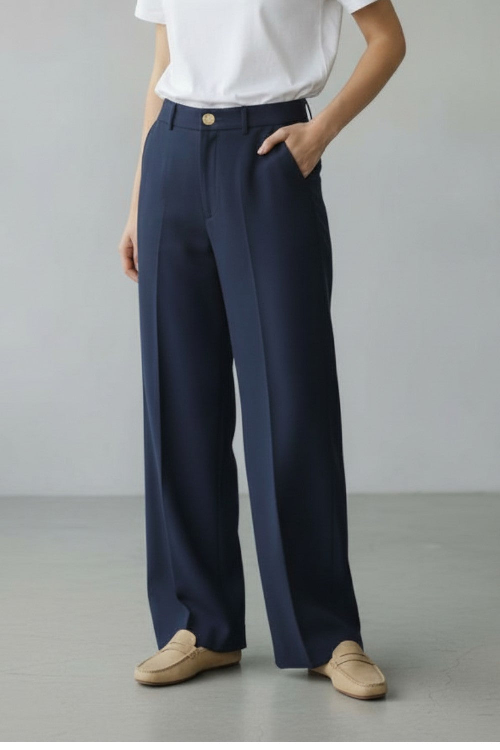 Pantalon coupe large poches latérales – Bleu marine – Assuili