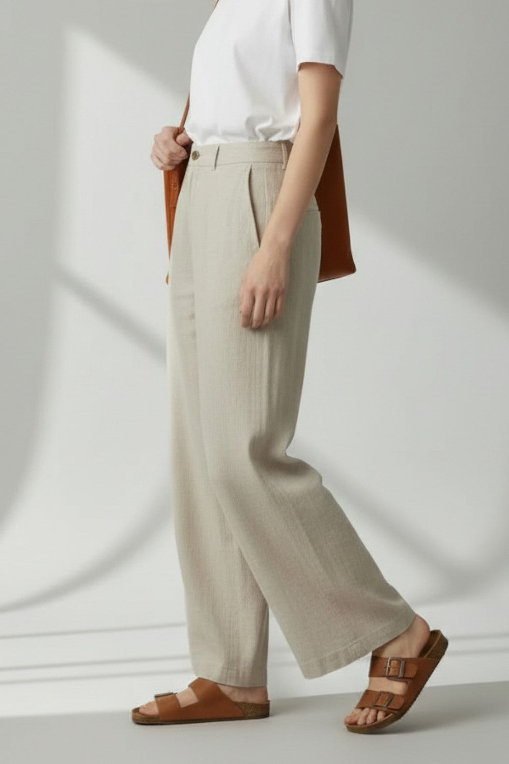 Pantalon coupe large poches latérales – Lin – Assuili