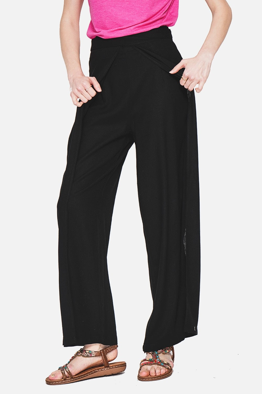 Pantalon portefeuille large poches latérales – Noir – Assuili
