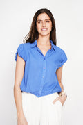 Chemise boutonnée manches courtes bouffantes – Bleu azur – Assuili