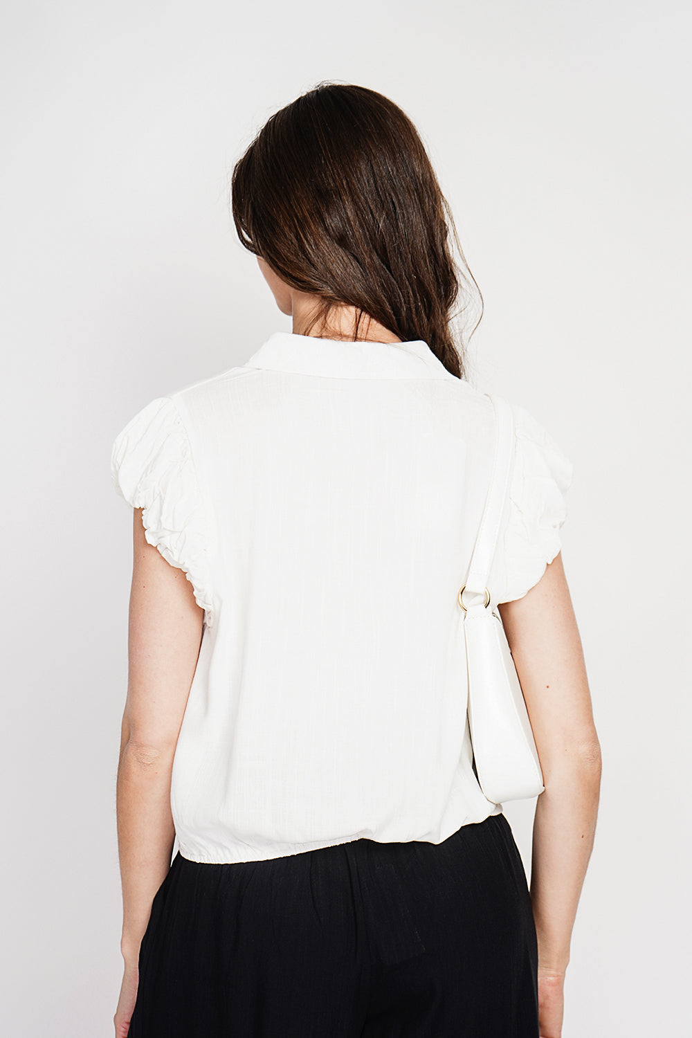 Button-down shirt with short puffed sleeves – White – Assuili