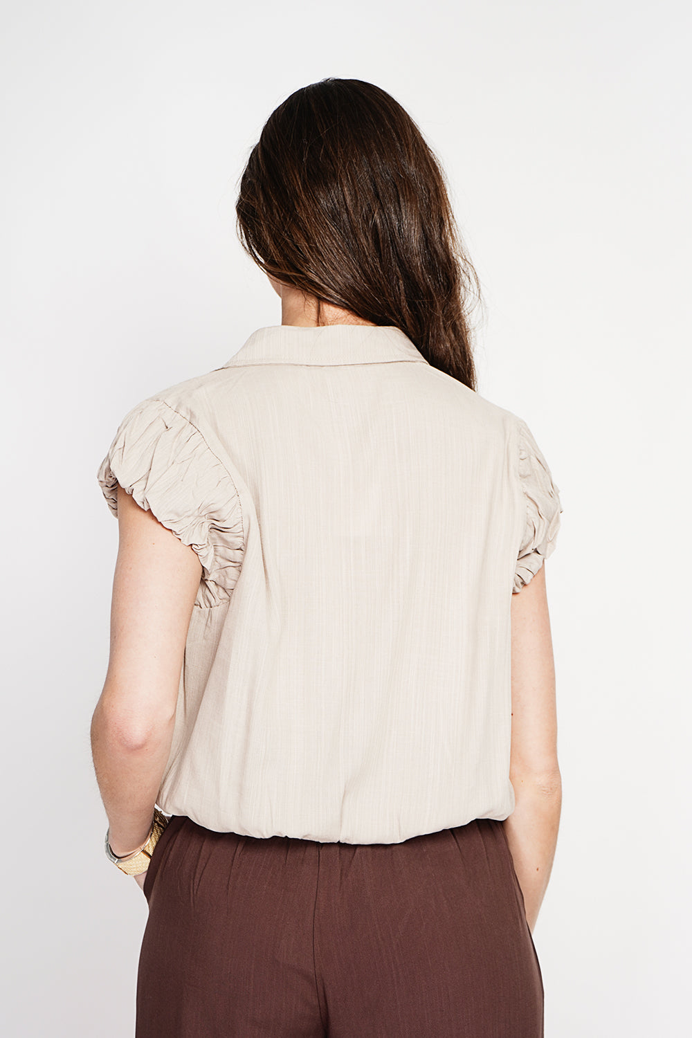 Button-down shirt with short puffed sleeves – Linen – Assuili