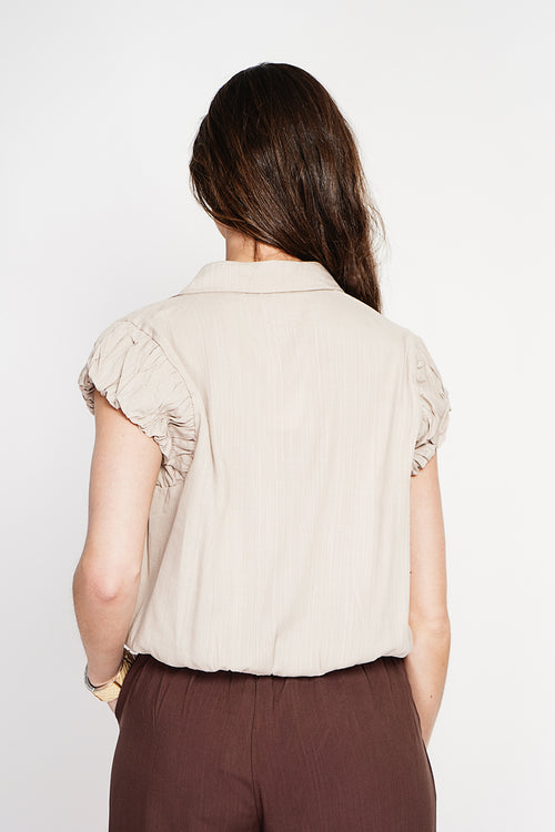 Button-down shirt with short puffed sleeves – Linen – Assuili