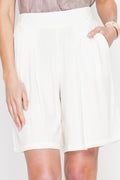 Bermuda taille haute coupe droite dos élastiqué – Blanc – Assuili