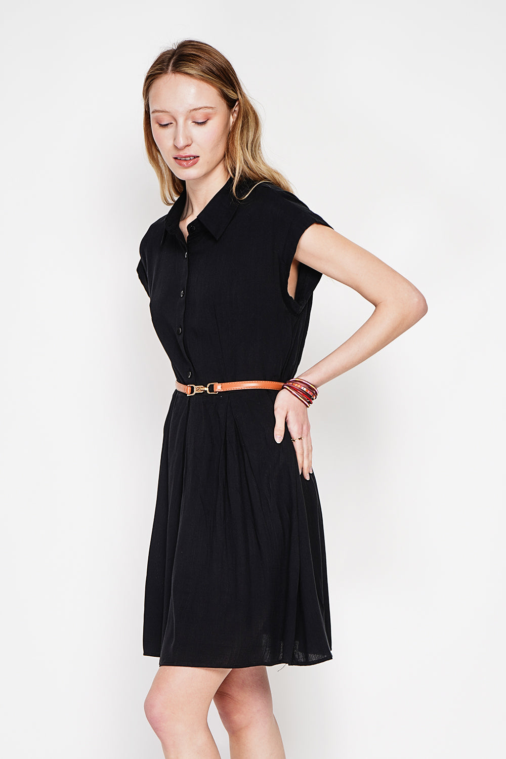 Robe saharienne manches courtes – Noir – Assuili