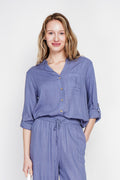 Tunique boutonnée devant à poches – Bleu jean – Assuili