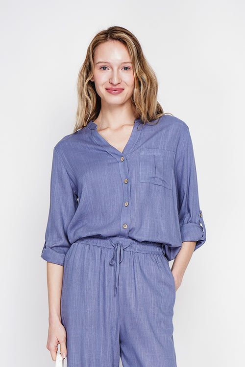 Buttoned front tunic with pockets – Blue Jeans – Assuili
