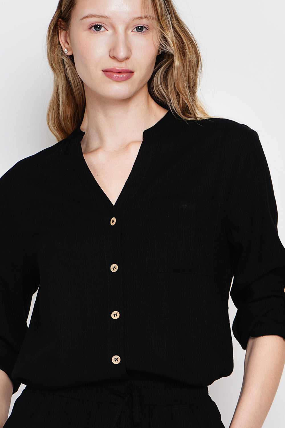 Buttoned front tunic with pockets – Black – Assuili