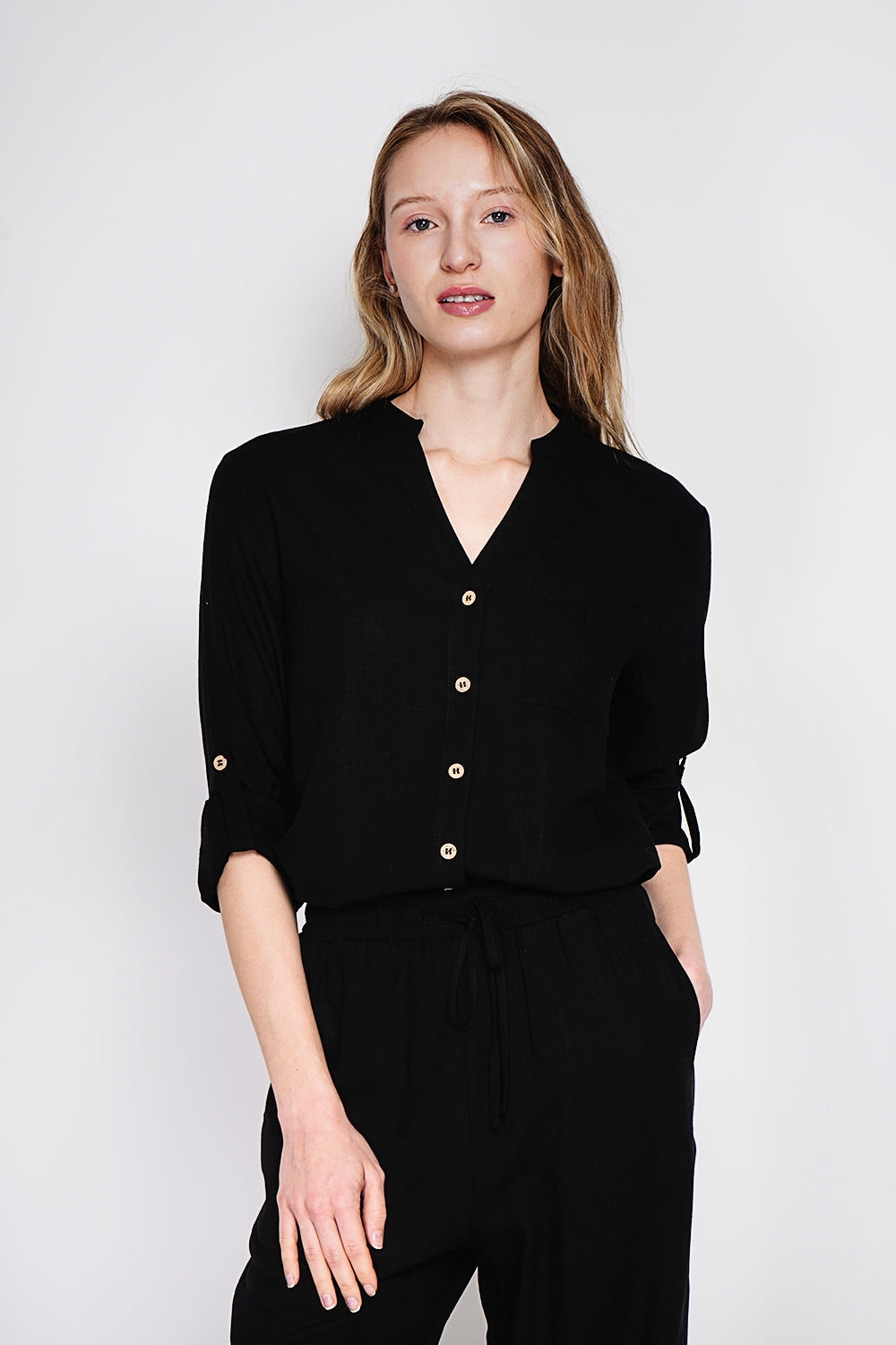 Buttoned front tunic with pockets – Black – Assuili