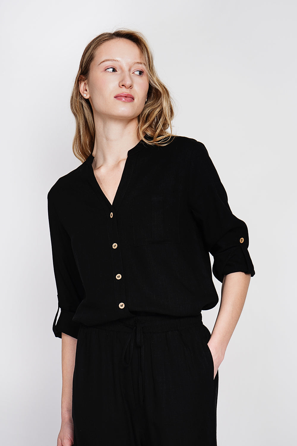Buttoned front tunic with pockets – Black – Assuili