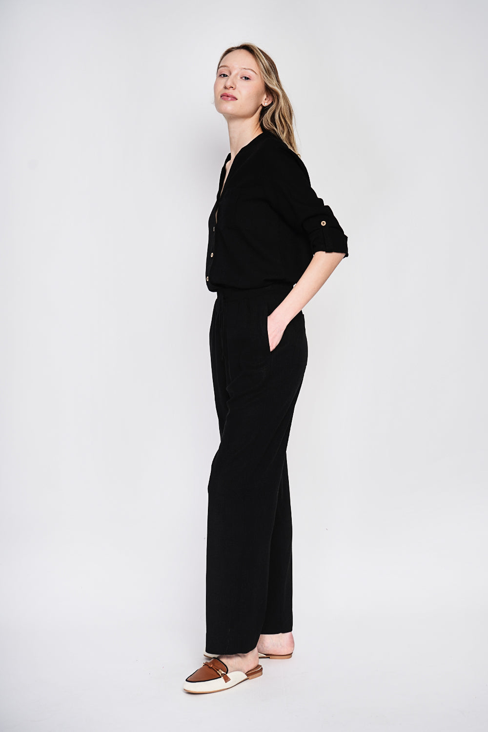 Buttoned front tunic with pockets – Black – Assuili