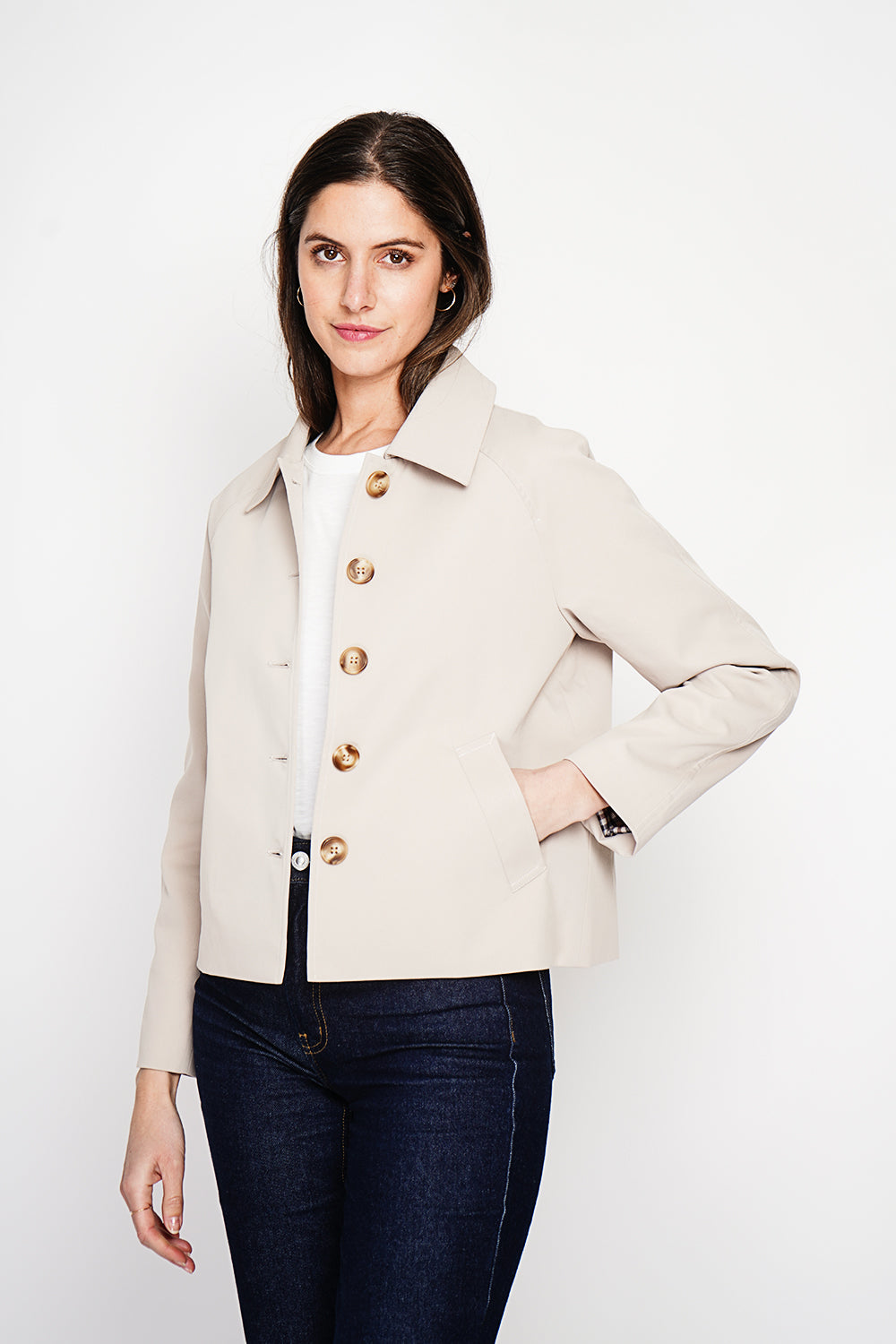 Trench court oversize doublure à carreaux – Beige – Assuili