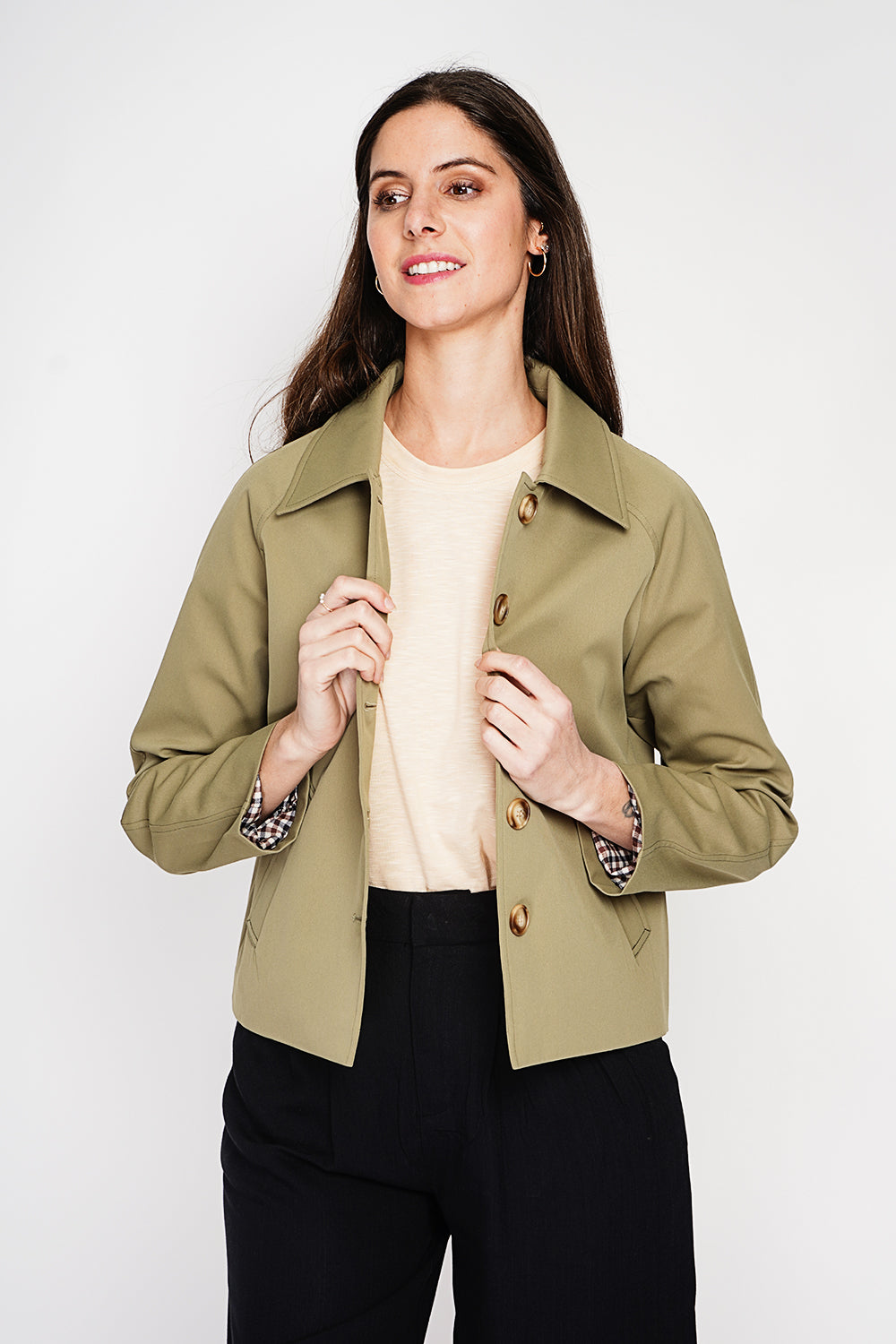 Trench court oversize doublure à carreaux – Kaki clair – Assuili