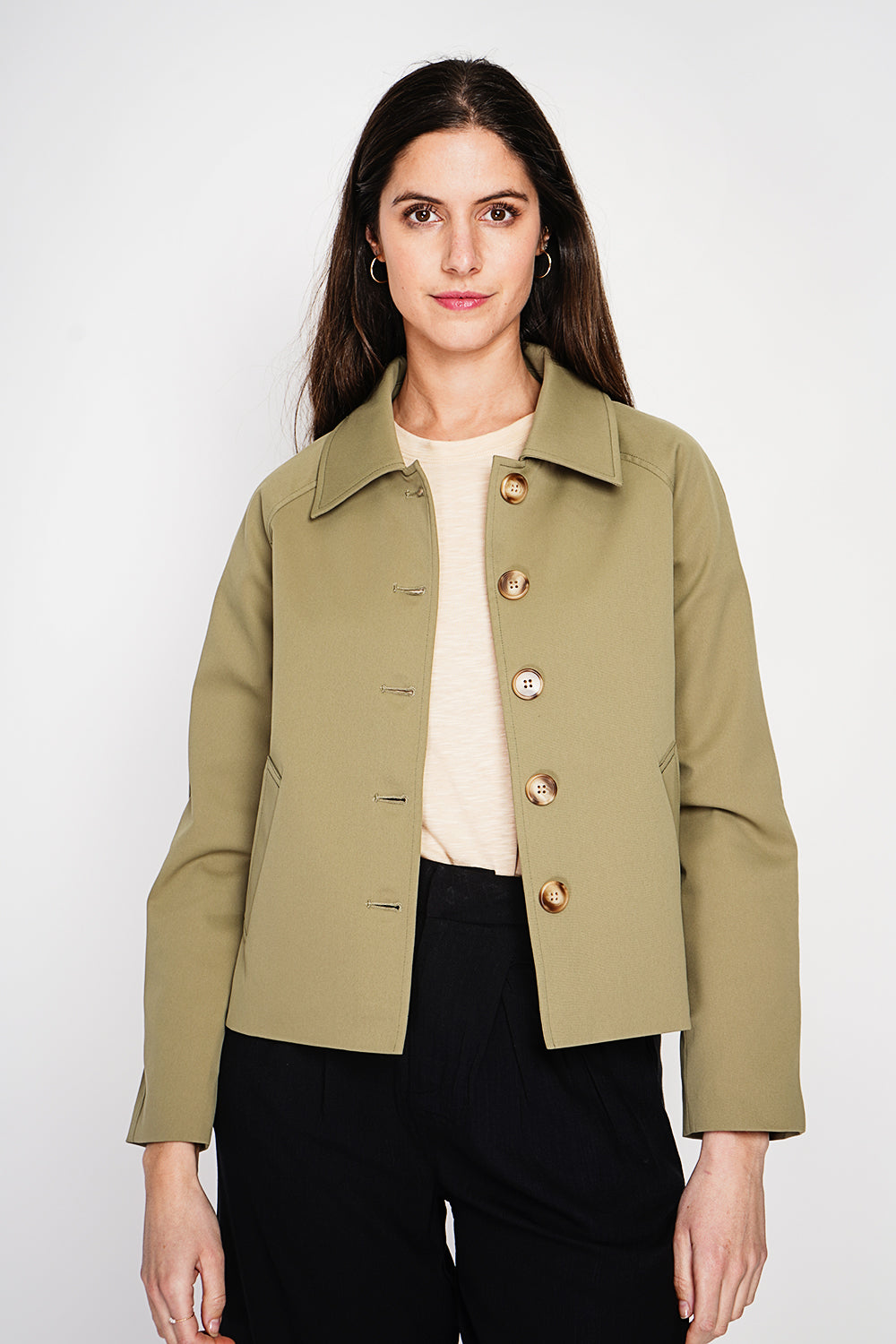 Trench court oversize doublure à carreaux – Kaki clair – Assuili