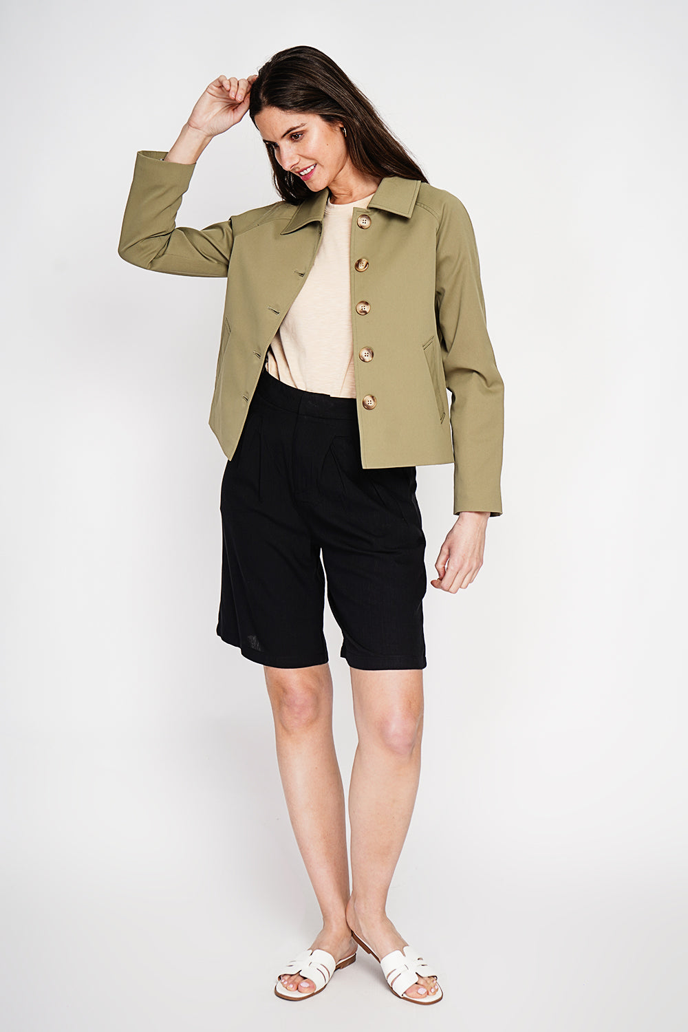 Trench court oversize doublure à carreaux – Kaki clair – Assuili