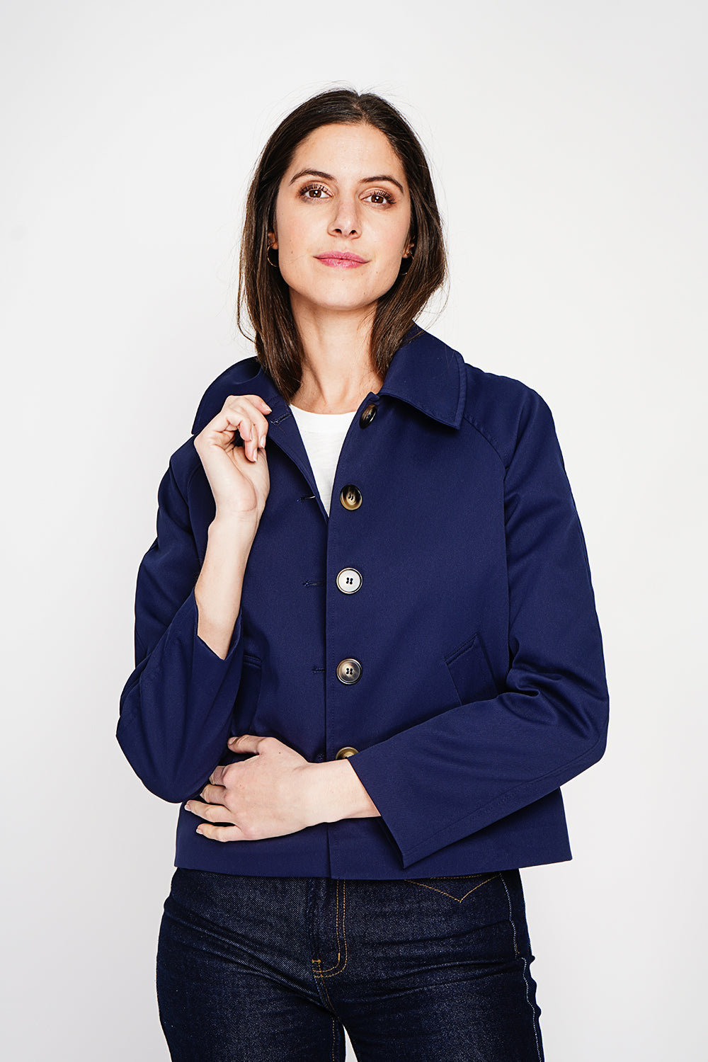 Trench court oversize doublure à carreaux – Bleu marine – Assuili