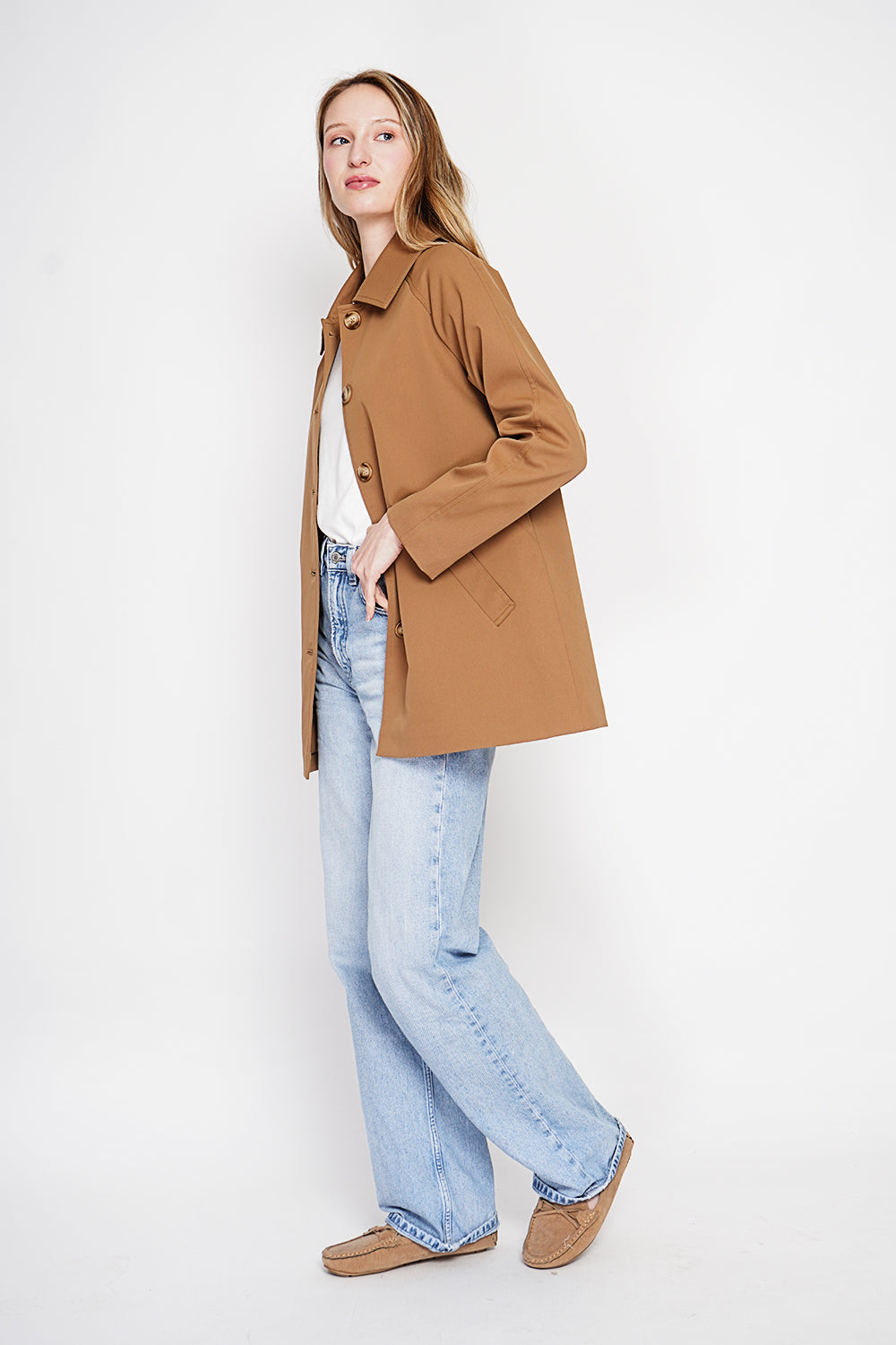 Trench mi-long oversize doublure à carreaux – Marron – Assuili