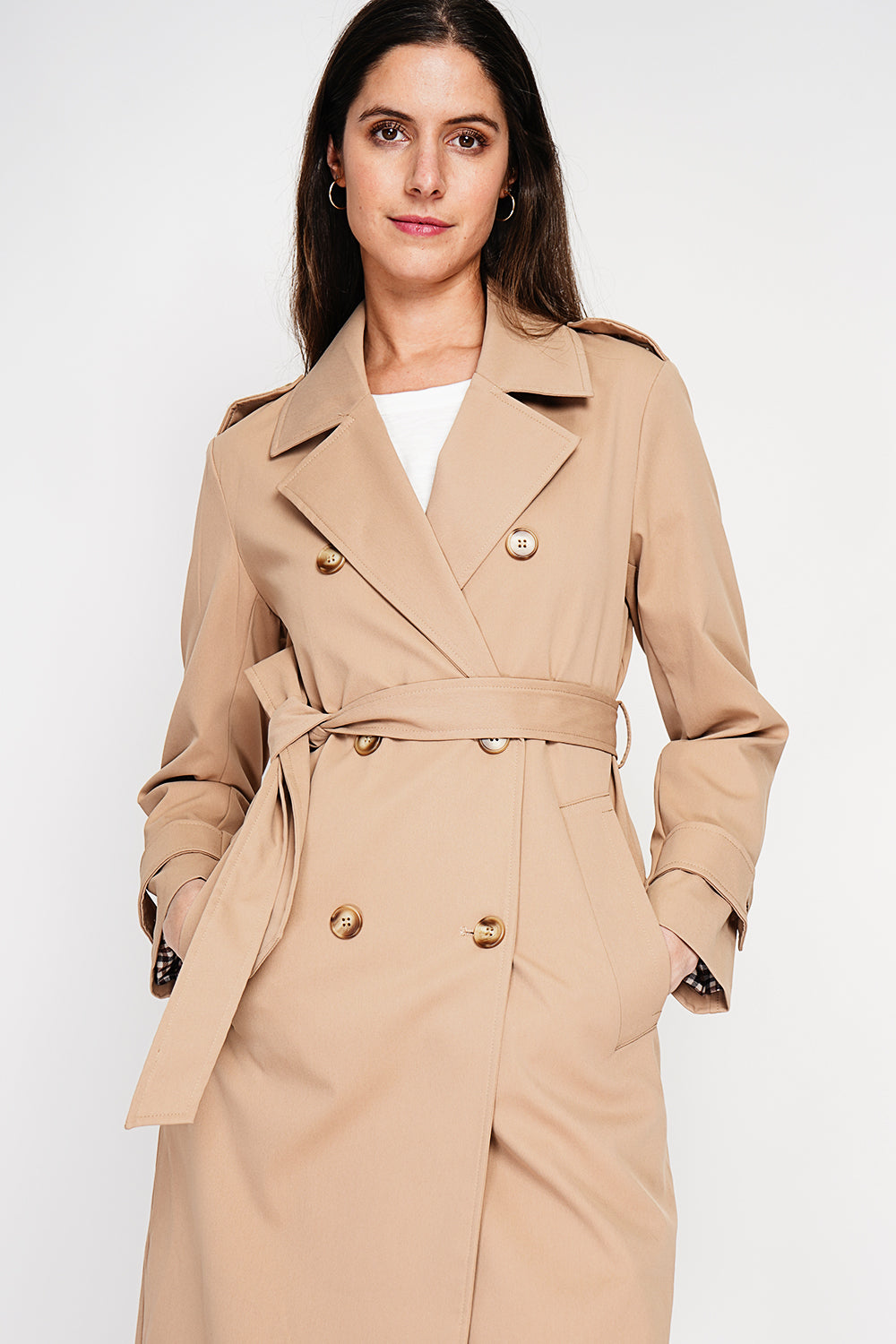 Trench ceinturé à pattes boutonnées – Camel – Assuili