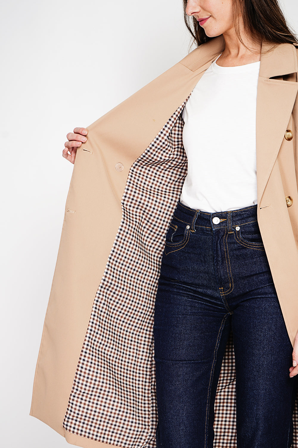 Trench ceinturé à pattes boutonnées – Camel – Assuili