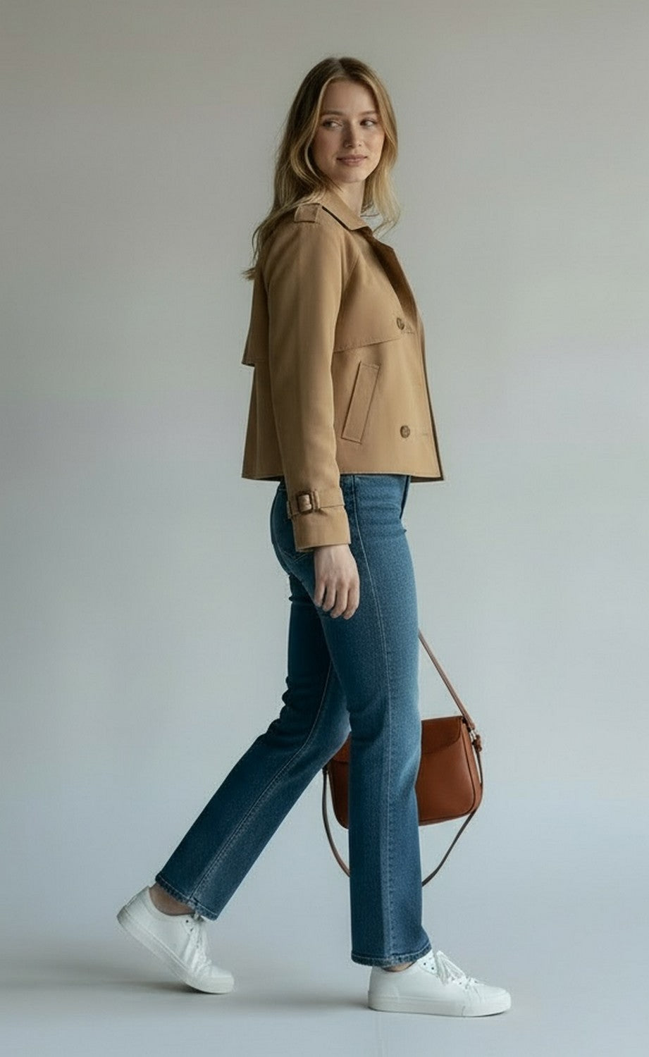 Trench court à pattes boutonnées – Camel – Assuili