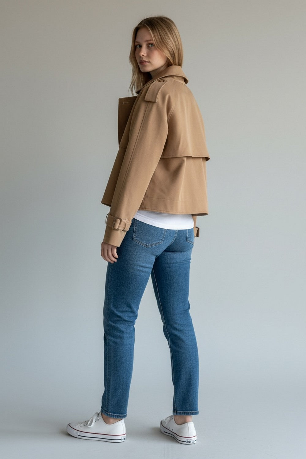 Trench court à pattes boutonnées – Camel – Assuili
