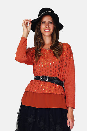 Round neck top in sequin with long sleeves