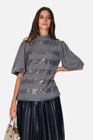 Sequin high neck top with baby doll sleeves