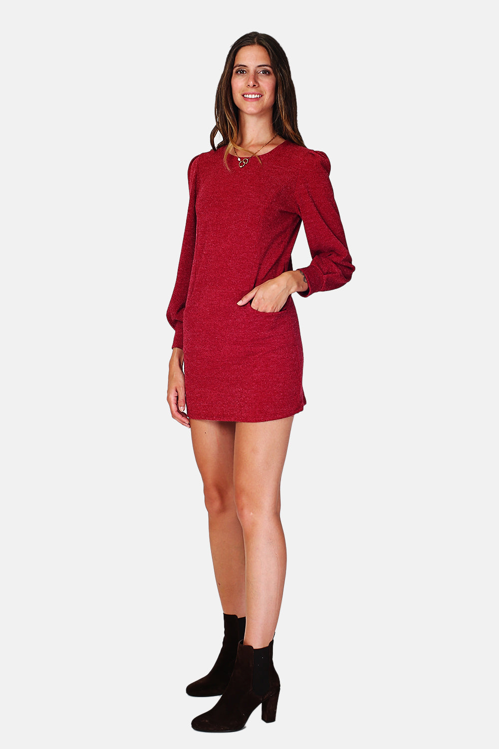 Long sleeve crew neck dress with pockets