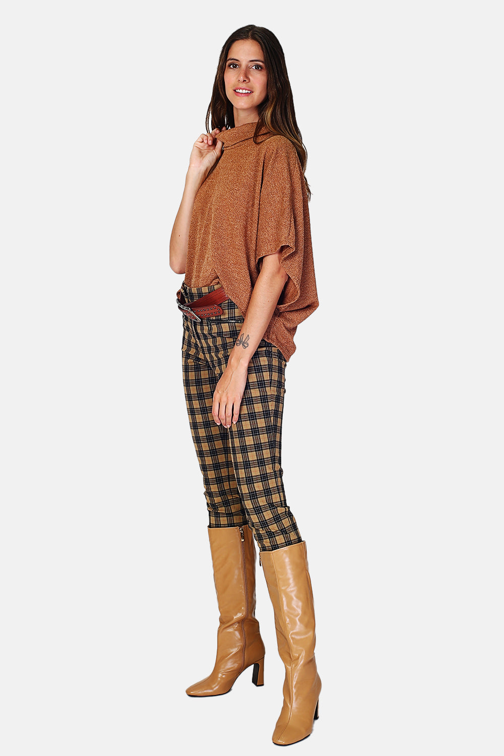 Roll neck poncho sweater with 3/4 sleeves