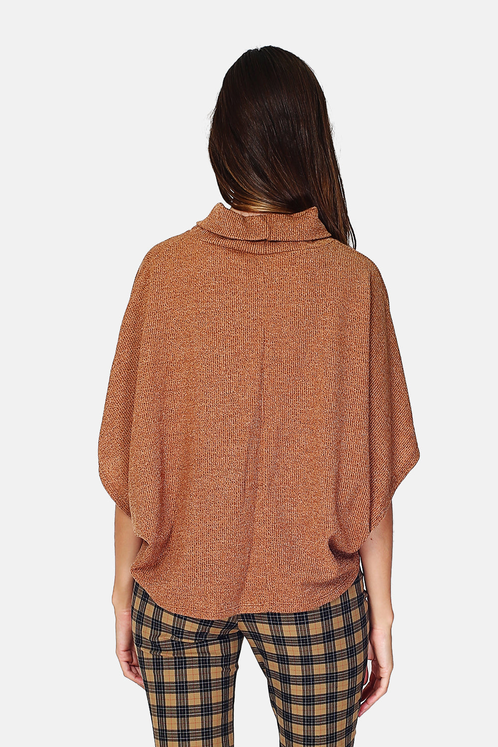 Roll neck poncho sweater with 3/4 sleeves