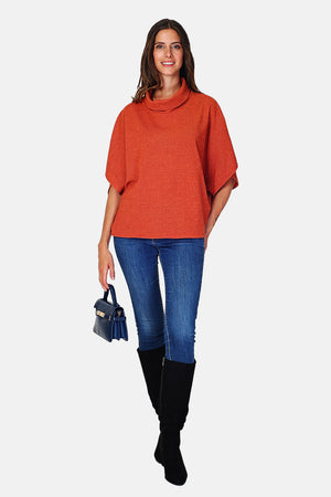 Roll neck poncho sweater with 3/4 sleeves