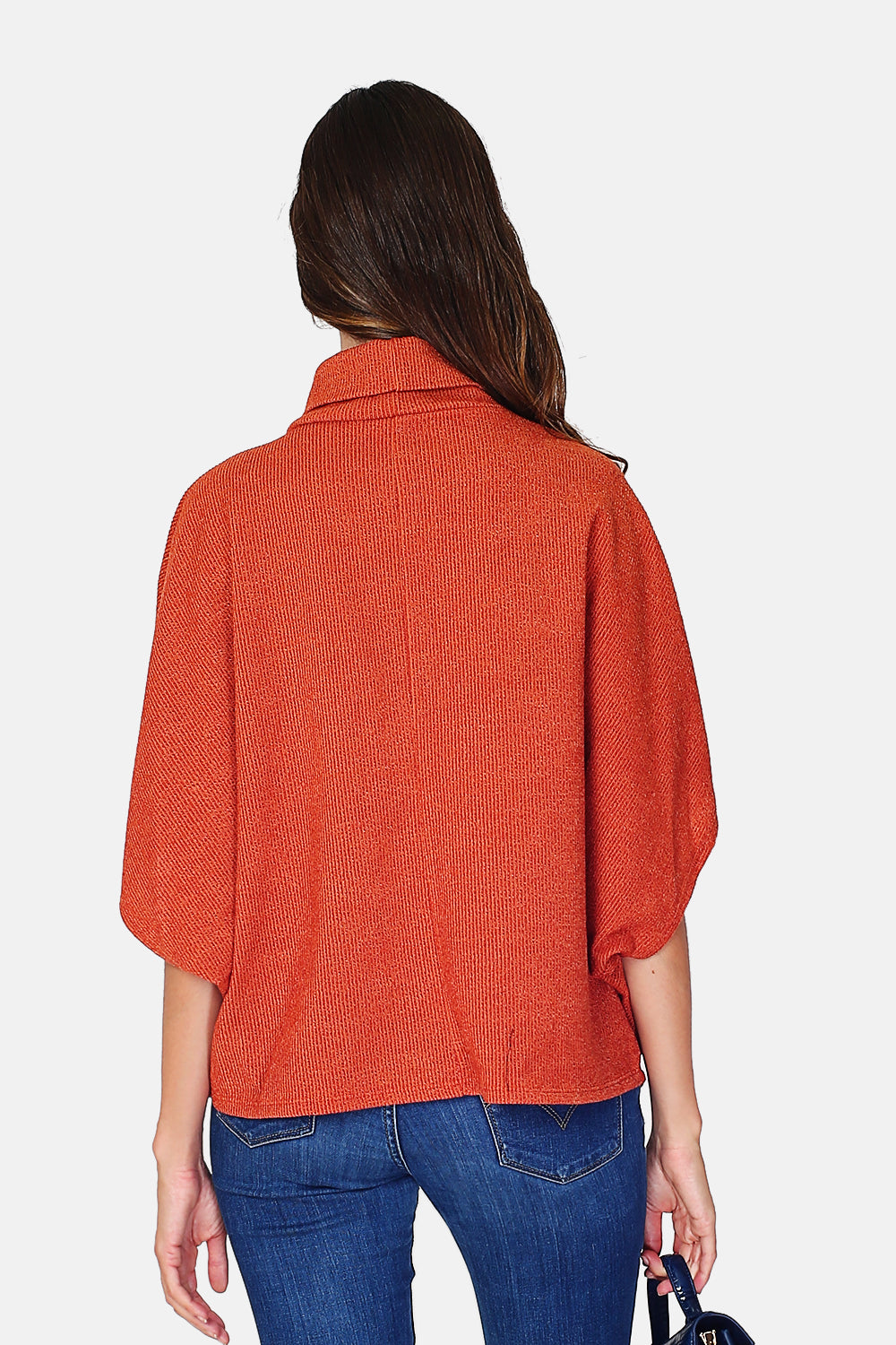 Roll neck poncho sweater with 3/4 sleeves