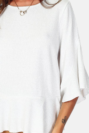 Crew neck top with musketeer sleeves