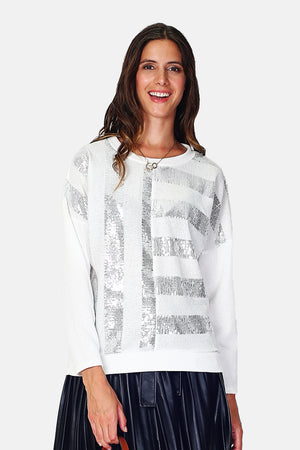 Sequin front crew neck top with sleeves