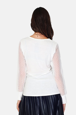 Fancy lace crew neck top with long sleeves
