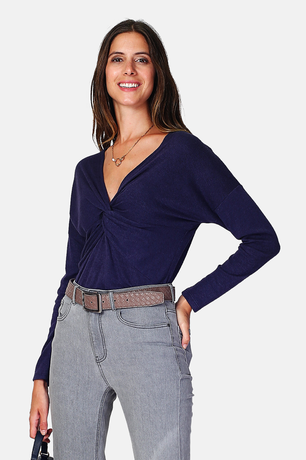 Crossover V-neck top with long sleeves