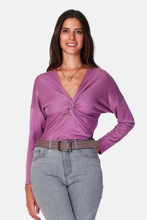 Crossover V-neck top with long sleeves