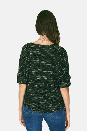 Asymmetrical crew neck sweater with batwing sleeves