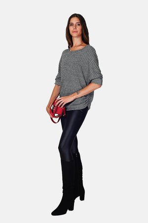 Asymmetrical crew neck sweater with batwing sleeves