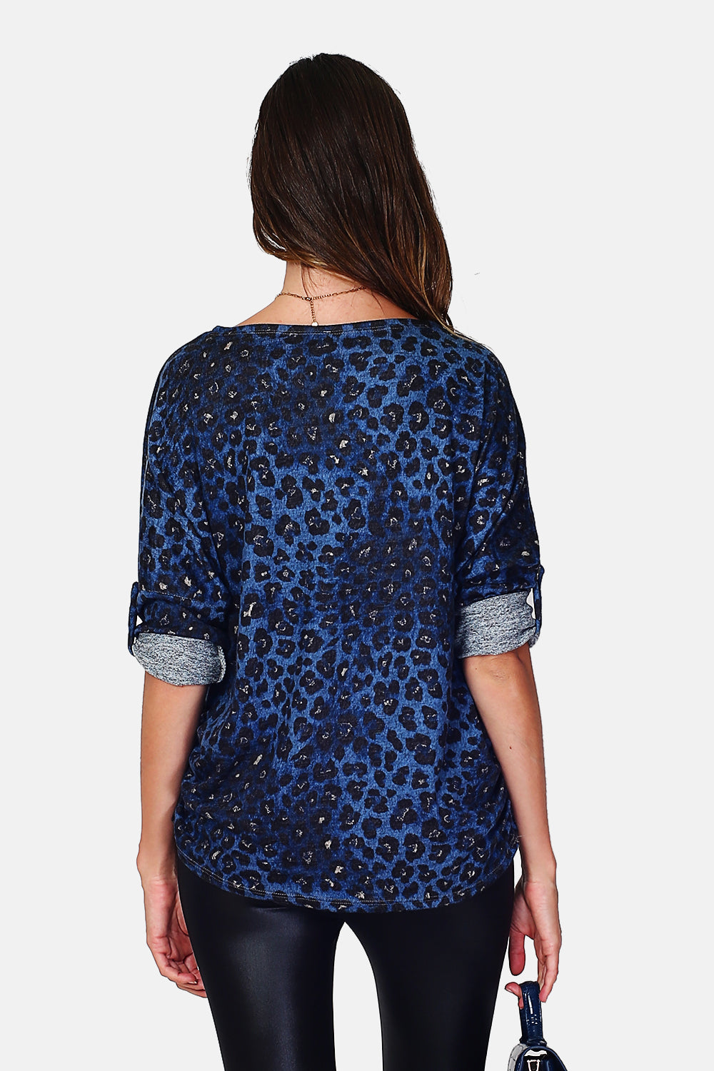 Leopard Print Sleeve Crewneck Sweater
